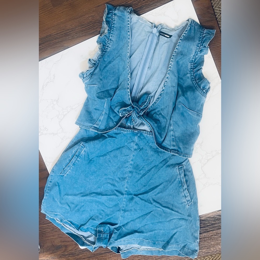 Denim short romper